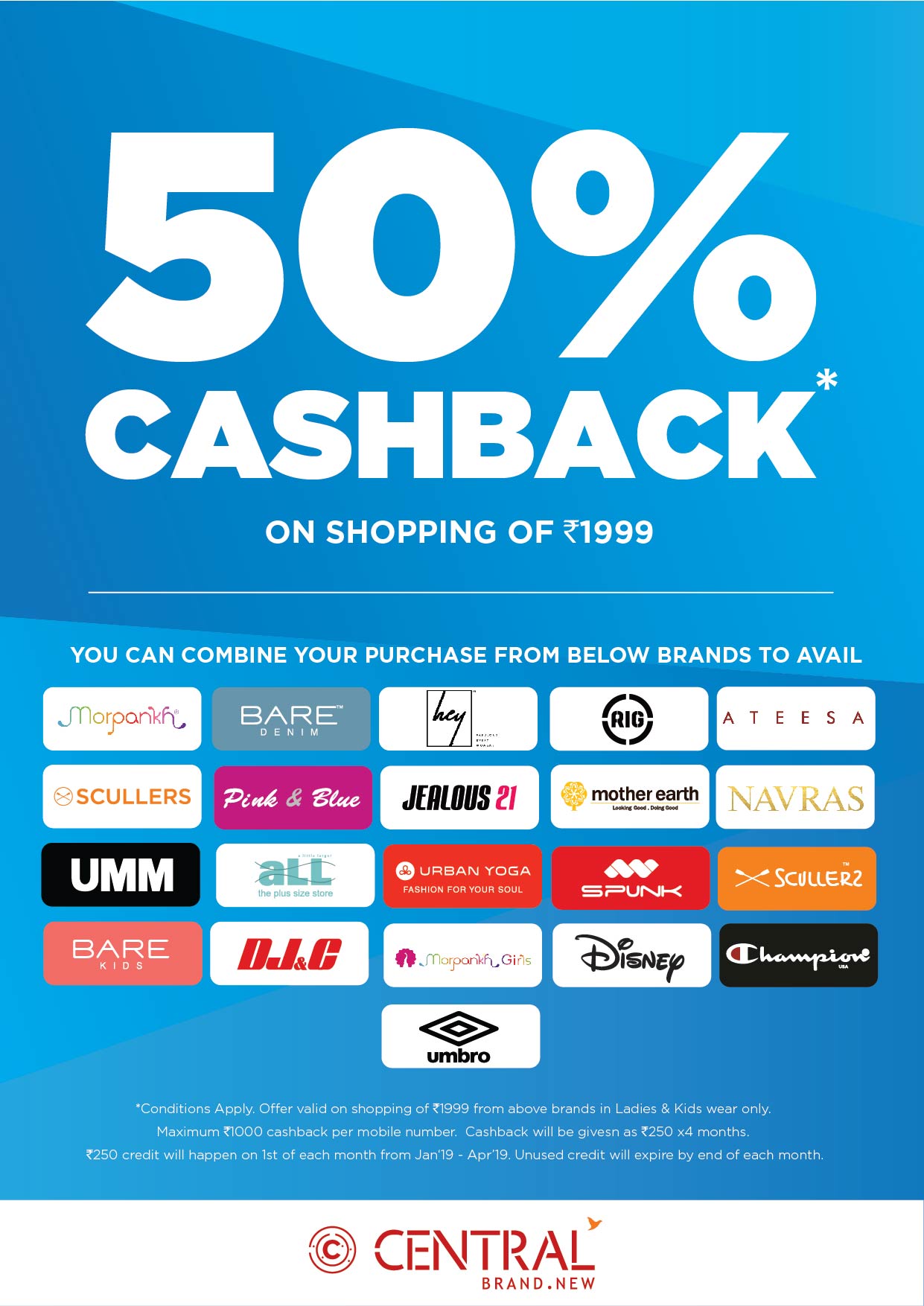 50% Cashback on Shopping of Rs.1999